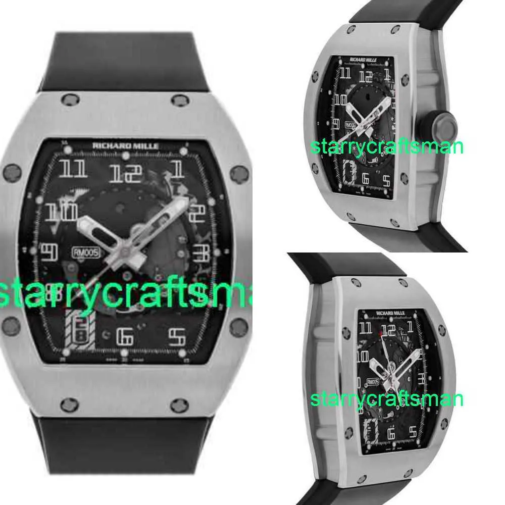 RM Luxe horloges Mechanische horloge -molens RM005 Handmatige wind Wit goud mannen Strap Watch RM005 AF WG ST65