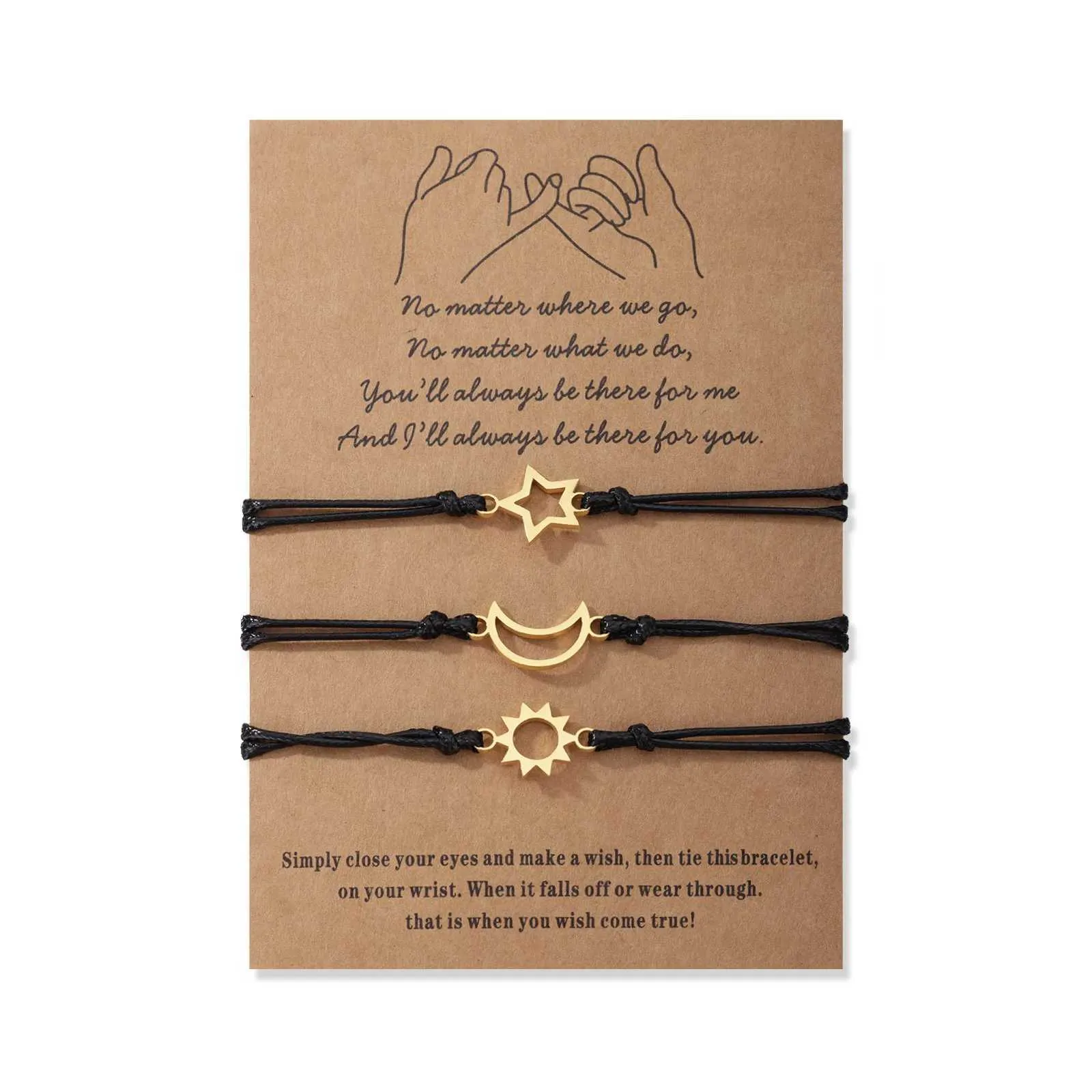 Armreif 3-teilig/Set Sonne Mond Stern für Frauen Edelstahl Paar Armbänder Handgefertigter Schmuck Freundschaftsgeschenk Freundin_voghion.com
