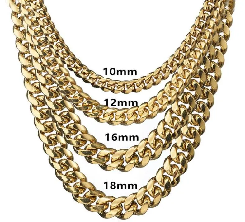 Gol en argent de haute qualité 316L en acier inoxydable Courb Cuban Link Chain Men Collier Bracelet 81012141618mm de large 740quot8075512