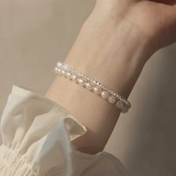 Perlen Und Kristall Armband Elastisch Weiß Schmal Glänzend_voghion.com