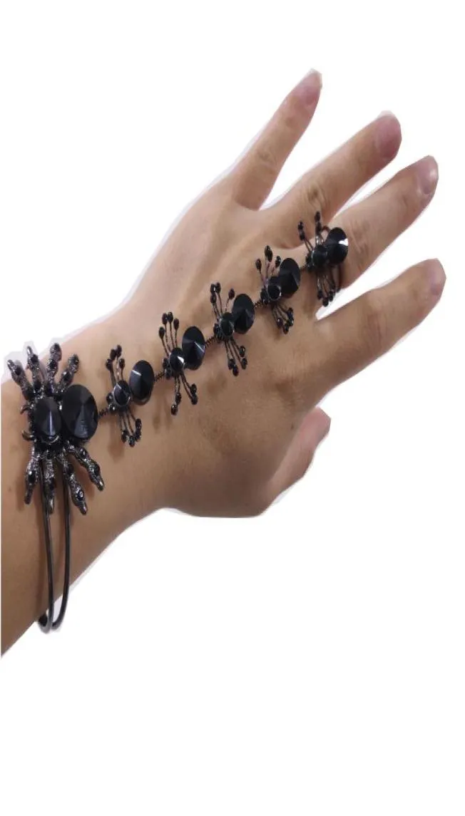 Black Spider armband met ring mode body sieraden bangle08778325