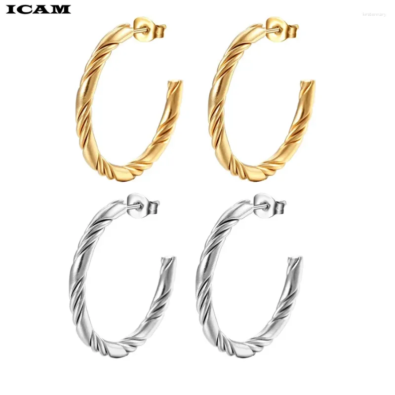 Boucles d'oreilles de cerceau icam le diamètre 30 mm couleur or 5 mm en acier inoxydable boucles torsadées sports décontractés