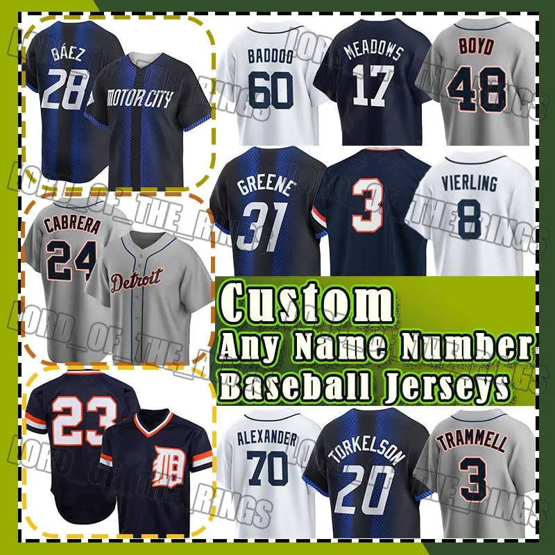 24 Miguel Cabrera 20 Spencer Torkelson 31 Riley Greene Baseball Maglie Javier Baez Kirk Gibson Tarik Skubal Akil Baddoo Ryan Kreidler Alan Trammell Zach McKinstry