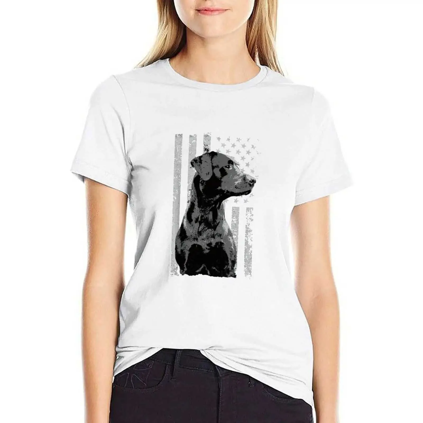 T-shirt féminin Patriotique Amérique Flag Dog T-shirt pour femmes chemises graphiques T-shirts drôles T-shirts décontractés Slved Femme T T-shirts Y240506
