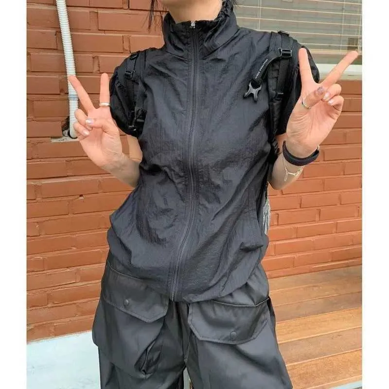 Women's Jackets Deep City Retro Outdoor Crop Jackets Japanese Womens 2000s Style Y2k Spring/Summer Short Sleeve Jackets Korean Fashion AestheticsL2405