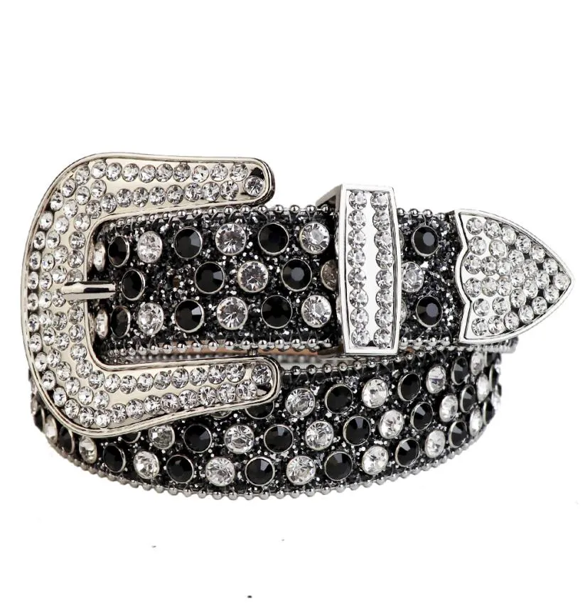 Fashion Black Silver Glitter Courte Courteaux avec une boucle argentée amovible Western Cowboy Bling Bling Rignestone Belt Men Women Femme1354691