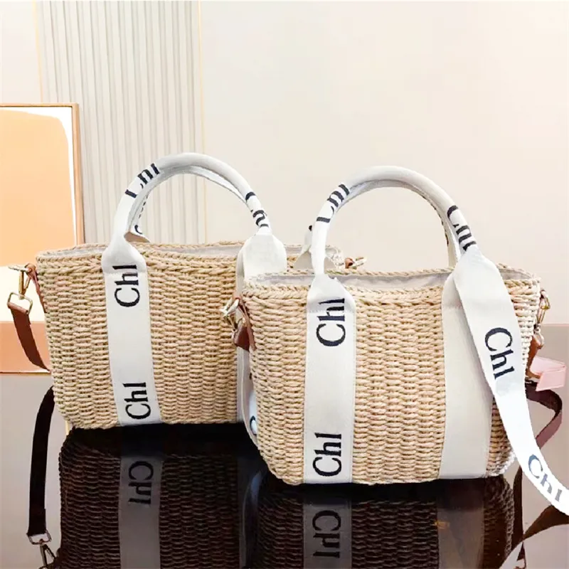 High quality Woody Raffias Straw basket bag Vintage Shoulder summer beach bags Designer womens luxury hand bags mens crossbody Clutch weekender tote shopper bags