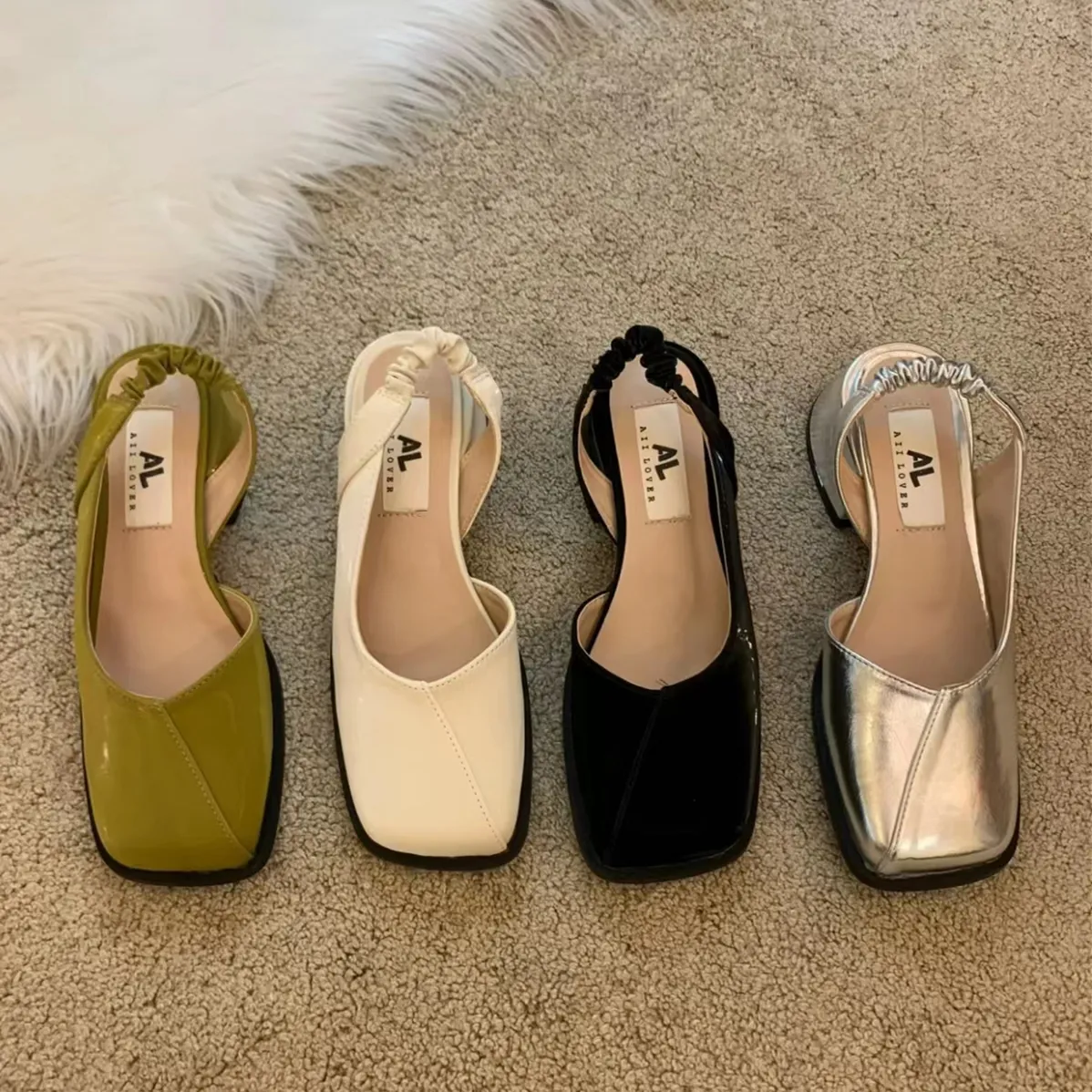 Designer kvinnors sandaler Mary Jane High Heels French Square Head Thick Heel Slippers Retro Spring and Autumn Single Shoes Sandaler Baotou Half Drag