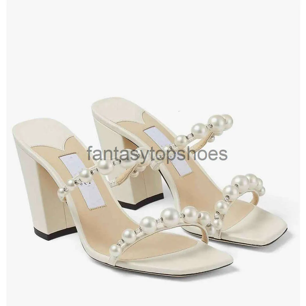 JC Jimmynessity Choo Sandals Amara Lxuxry Brands Zapatos para mujeres Mulas de cuero Nappa Pearl Strappy Block Heels Comfort Fashion Slipper Walk6190398 4JH3