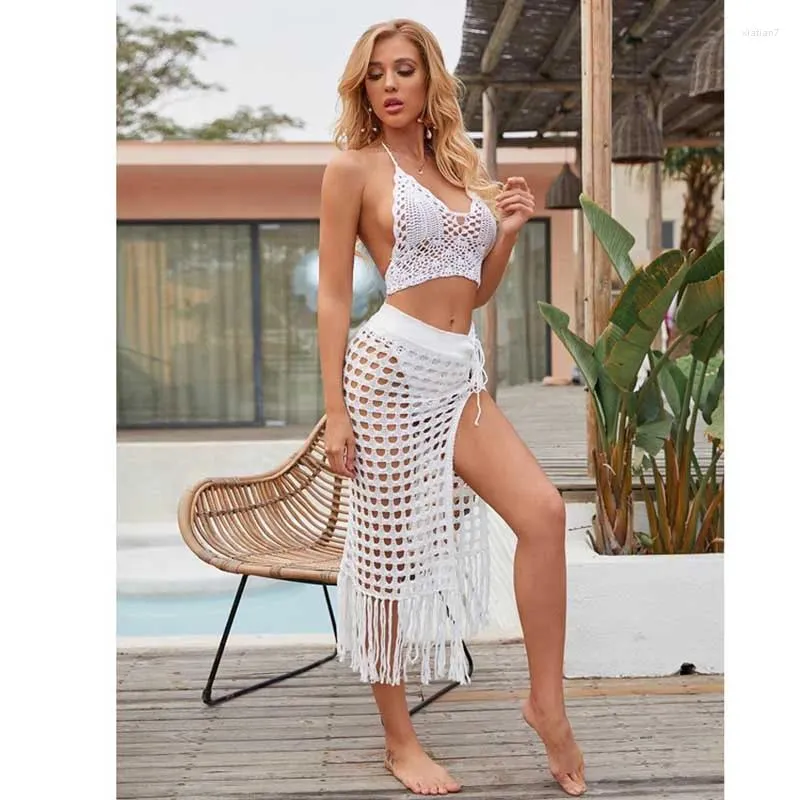 Women's Swimwear Kaftan Beach Vestido De Playa Verano Para Mujer May Female 2024 Women Beachwear Sexy Perspective Hollow Out Knit Skirt