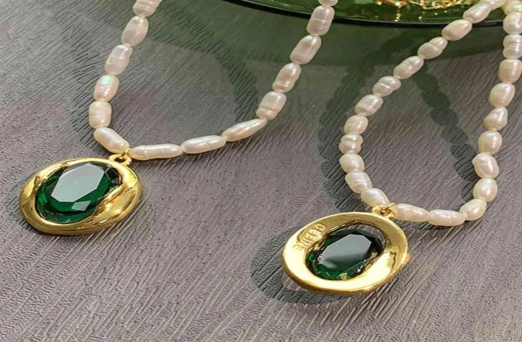 Paris designer halsband örhängen tidvatten varumärke smaragd hänge halsband mode pärlkedja smycken ljus lyx kvinnor039s a4016317