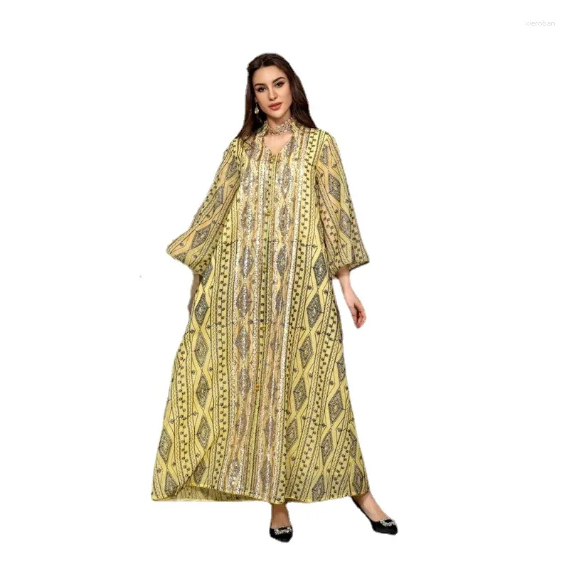 Abbigliamento etnico Abaya per il 2024 Fashion Muslim Women Mesh ricami lunghi maxi abito tacchino kaftan eid abito da festa Dubai islamico Ramadan