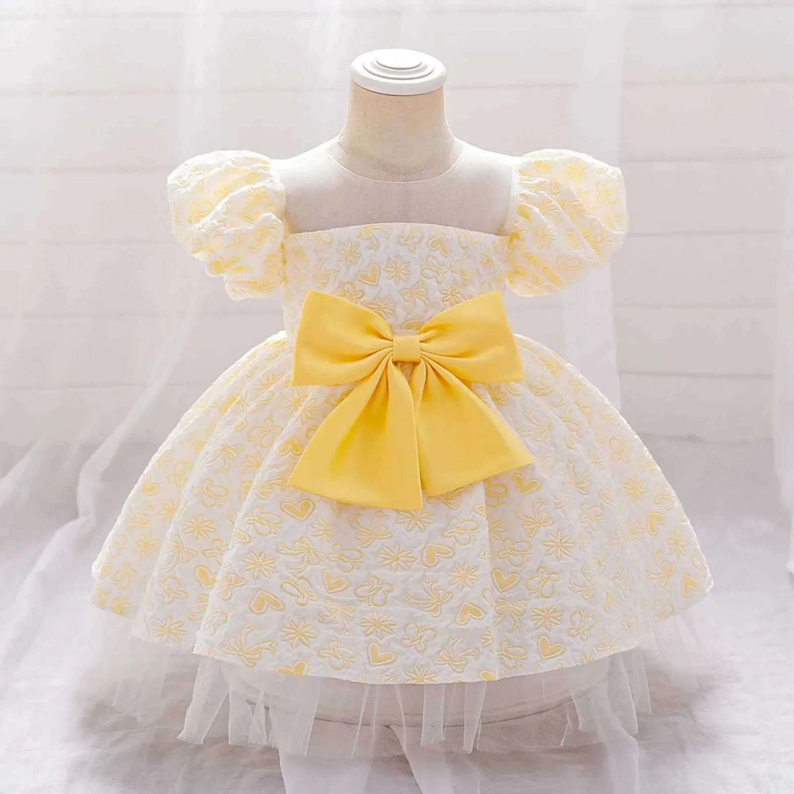 Abiti da battesimo bambina principessa party in tulle vestito brow vestito da prua neonato primo compleanno vestibo vestibo q240507