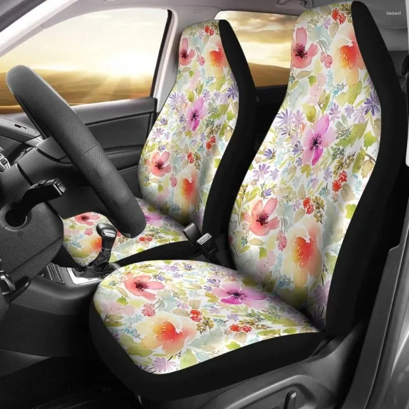 Siedzisko samochodowe obejmuje kolorowy różowy akwarela kwiatowa z 2 uniwersalnej przedniej pokrywy ochronnej