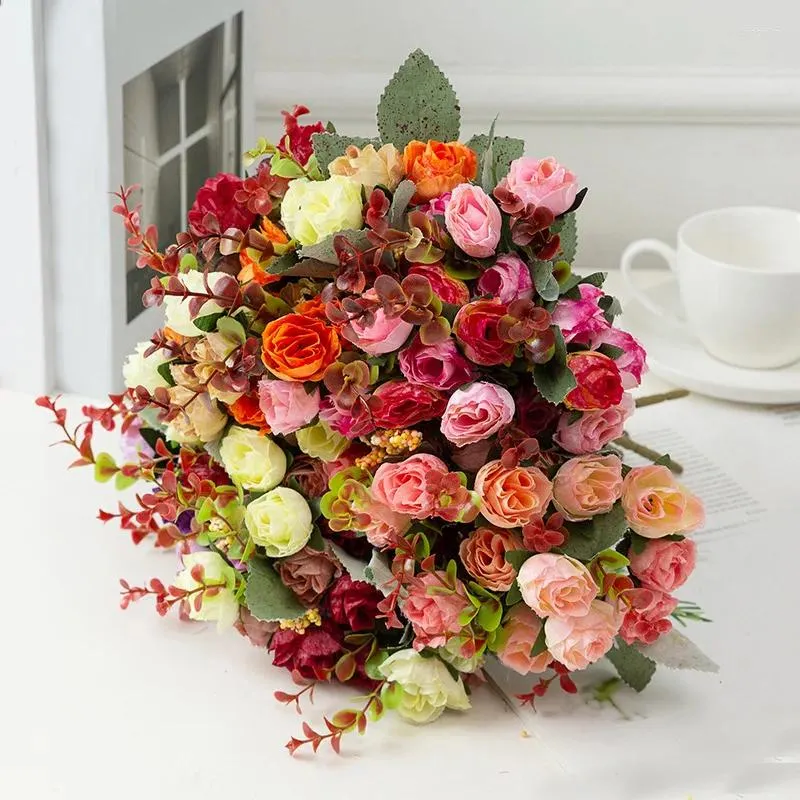 Flores decorativas 7 Fork 21head Silk Rose para Wedding Arch Christmas Wreath Decoration Home Room de Bonsai Pogray Prop Artificial