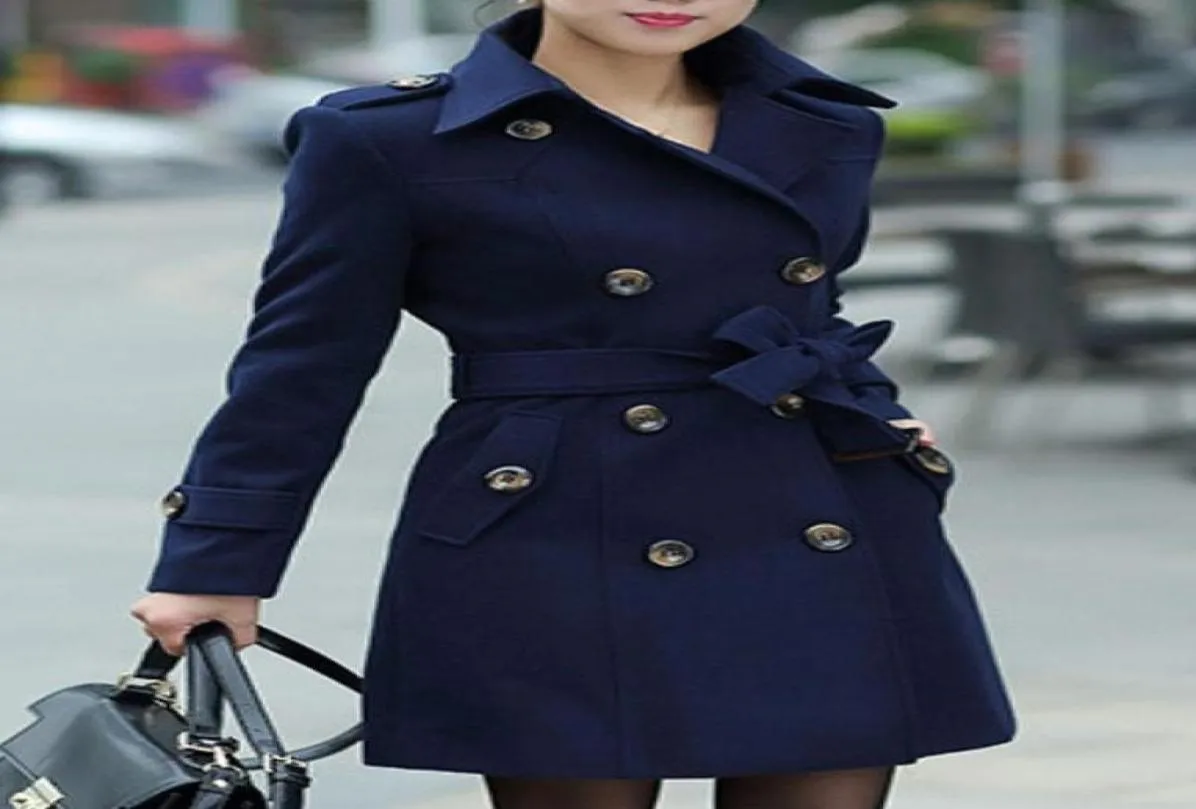 Women039s Wolle Mischung Frauen Trench Coat Turnenkragen Peacoat Dark Navy Woolen Coatwomen039S8291419