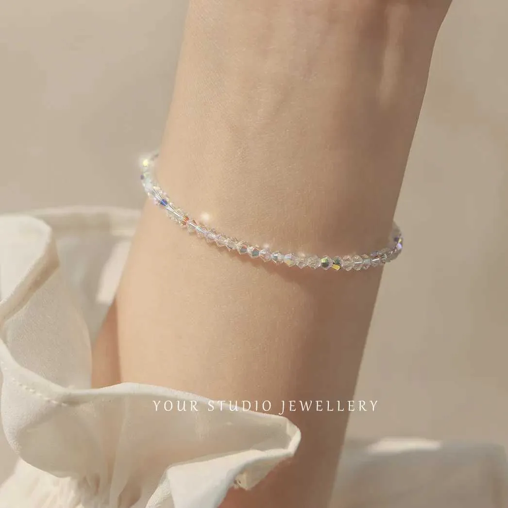 Perlen Und Kristall Armband Elastisch Weiß Schmal Glänzend_voghion.com