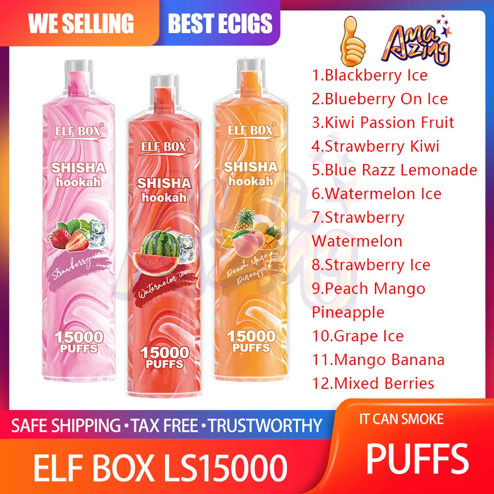 Elf Box LS15000 Puff Shisha Hookah 0% 2% 5% recarregável 12 sabores