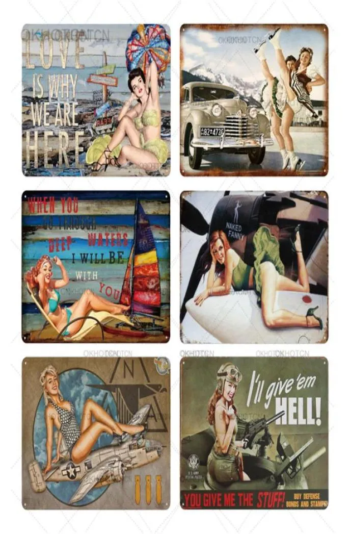 2021 Vintage Pin Up Girl Plaque Vintage Metal Tin Sign Sexy Lady Decorative Plates Wall Poster for Bar Cafe Pub Home Decor Iron Pa7322524