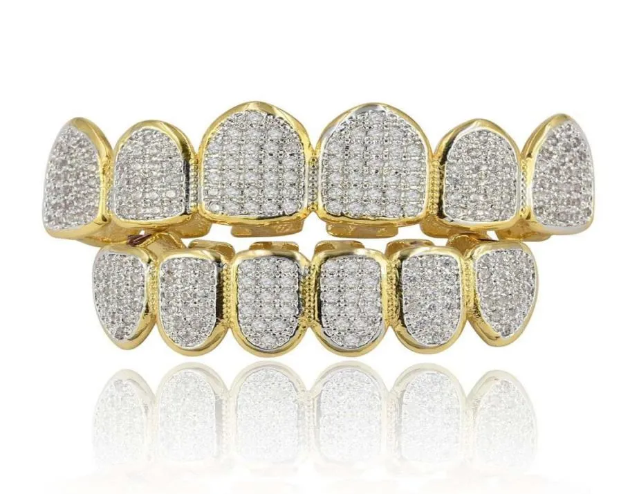 Hip Hop Grillz Men Femmes Street Fashion Grade Quality Bling Zirconia Micro Paveed Dentans Braces Luxury 18K Gold Placing Copping Denta2149542