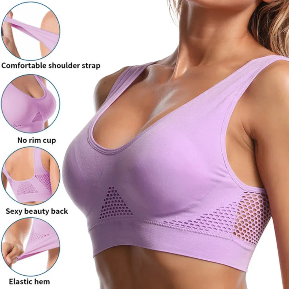 Seamless Mesh Women Sports Sport Bras Fitness Fitnessstudio Unterwäsche Schocksicherer BH Wireless 6xl Plus Size Crop Top Atmungsaktives Yoga 240508