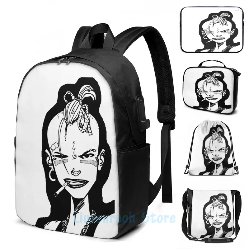 Рюкзак забавный графический танк -танк girl smile usb заряжать мужчины школьные сумки для женщин.