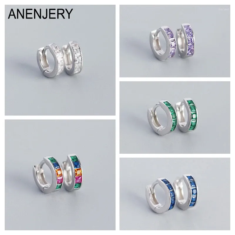 Hoop Ohrringe Anenjery farbig quadratisch Zirkon Kreis für Frauen Einfache französische Silberfarbe Geometrische Huggies Geschenk Pendientes
