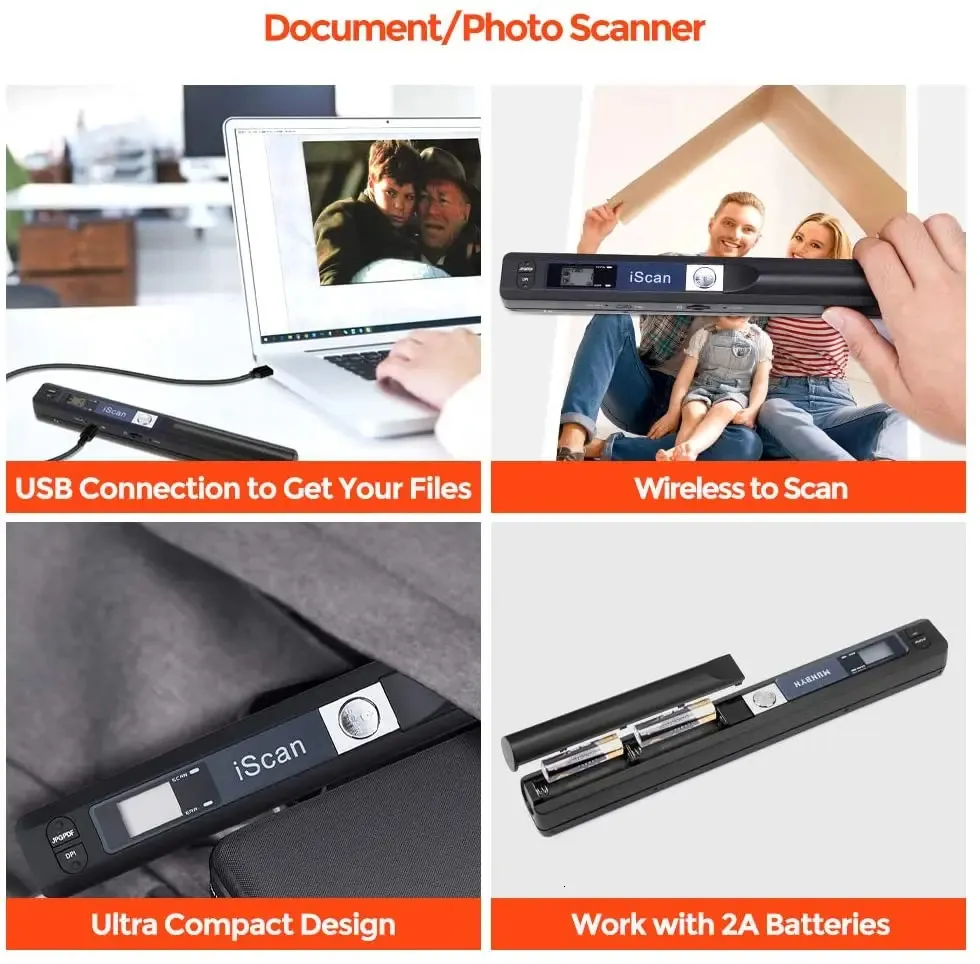 Innfinitix iScan Portable Handheld Scanner Pos Receipts A4 Document Scanner 900DPI for School Home Business Scan Support JPGPDF Format