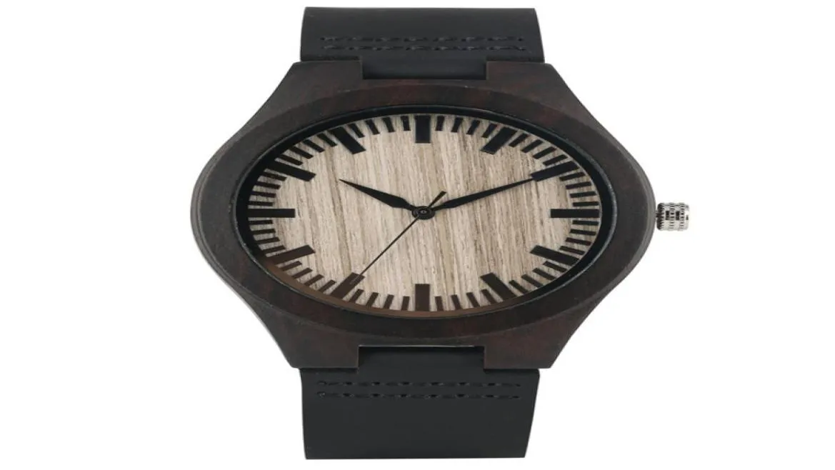 Watch bambou noir décontracté Men039s Sandalwood Wrist Watches Bamboo Analog Quartz Quartz bracelet bracelet en cuir Clo3432975