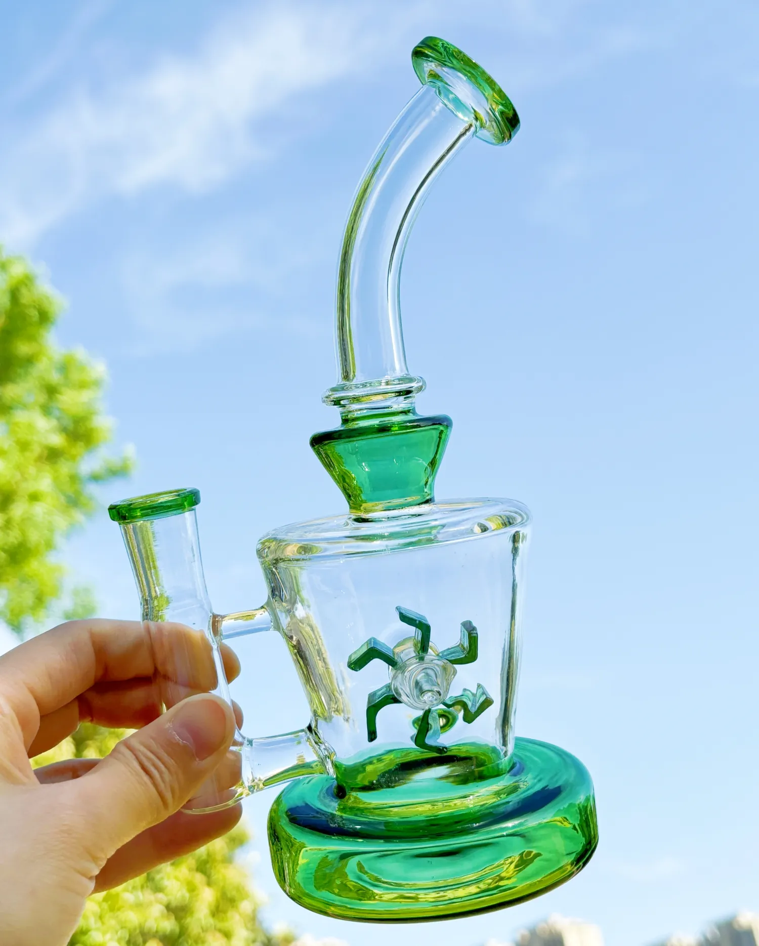 8.7inch Glass Bong Windmill Spin Recycler Percolator Heavy Thick Water Pipe Pyrex Hookah Smoking Pipes Dab Rig Shisha With 14mm Tobacco Bowl