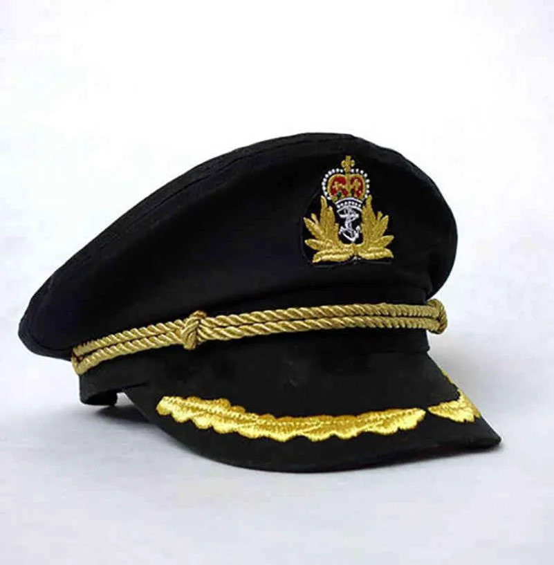Hommes chapeaux Sailor Captain Hat Black White Uniforms Costume Party Cosplay Stage Perform Flat Navy Military Cap pour les femmes adultes7091296