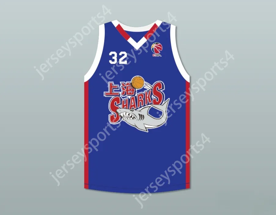 Aangepaste nee heren Jeugd/Kinderen Jimmer Fredette 32 Shanghai Sharks Alternate Blue Basketball Jersey met CBA Patch Top gestikte S-6XL