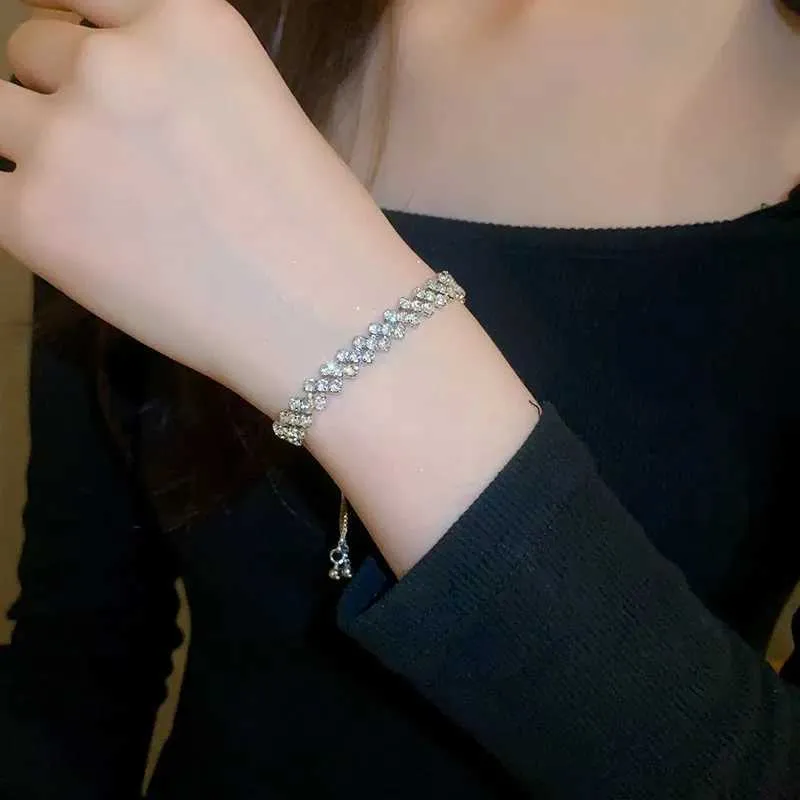 Adjustable Rhinestone Bangle Bracelet With Zircon For Women_voghion.com