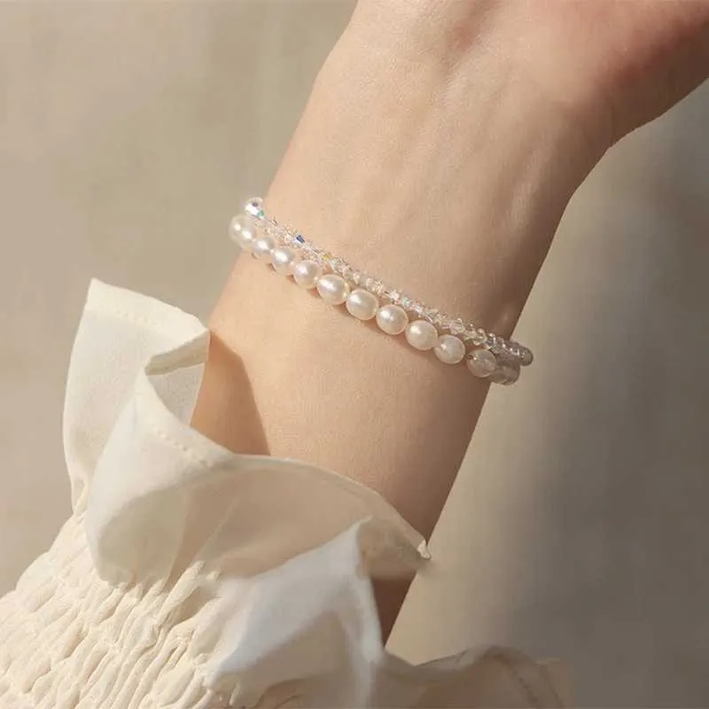 Perlen Und Kristall Armband Elastisch Weiß Schmal Glänzend_voghion.com