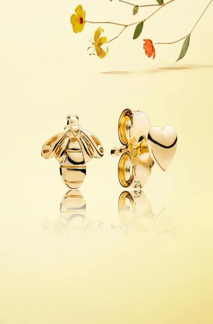 Partihandel-studörhängen 925 Sterling Silver Plated 18k Gold Yellow Bee Temperament Personlighet för smycken Högkvalitativ örhänge6992676