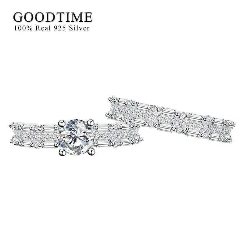 Bands Rings Luxury Pure 100% 925 STERLSILVER RSET AAAA ZIRCON ENGAGEMENT BANDE BANDE FEMANS BRIDE ANNIVERSAIRE BIELLOGE J240508