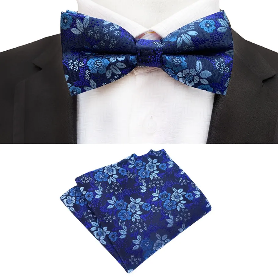 Bow slipsuppsättning för män röd blå paisley pocket fyrkantig bowtie kostym herrar affär bröllop hankerchief blommig band tillbehör gåvor 211d