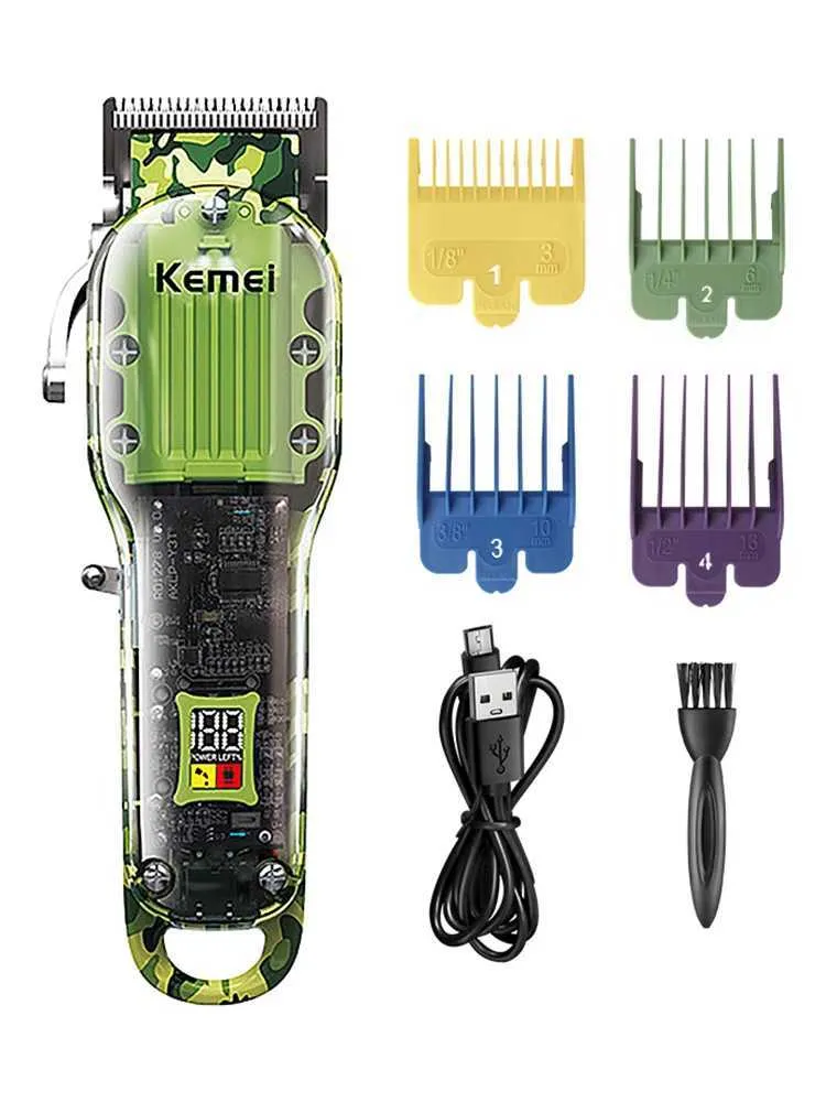 Elektriska rakare Kemei Transparent Body Electric Hair Clipper Professional Cordless Trimmer With LCD Display Hair Cutting Machine för män KM-1926 T240507