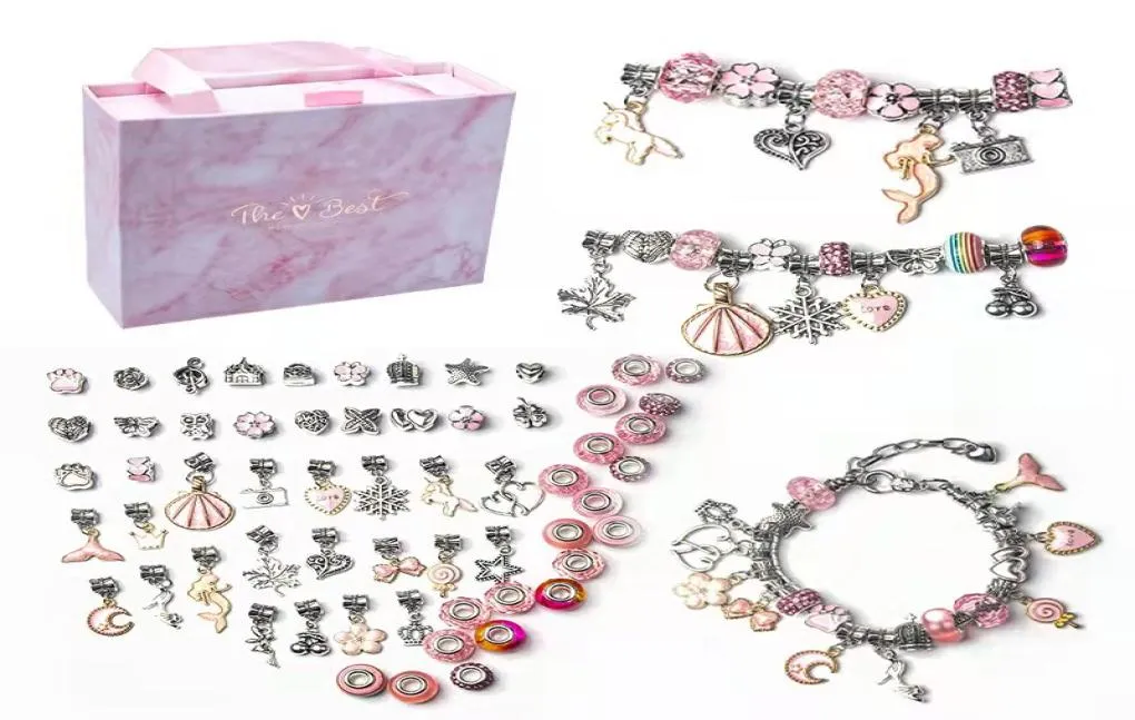 New DIY Jewelry Sets with package box as Christmas gifts charm beads pendant fit 16+5CM chain charms Accessories bracelets for kids5521401