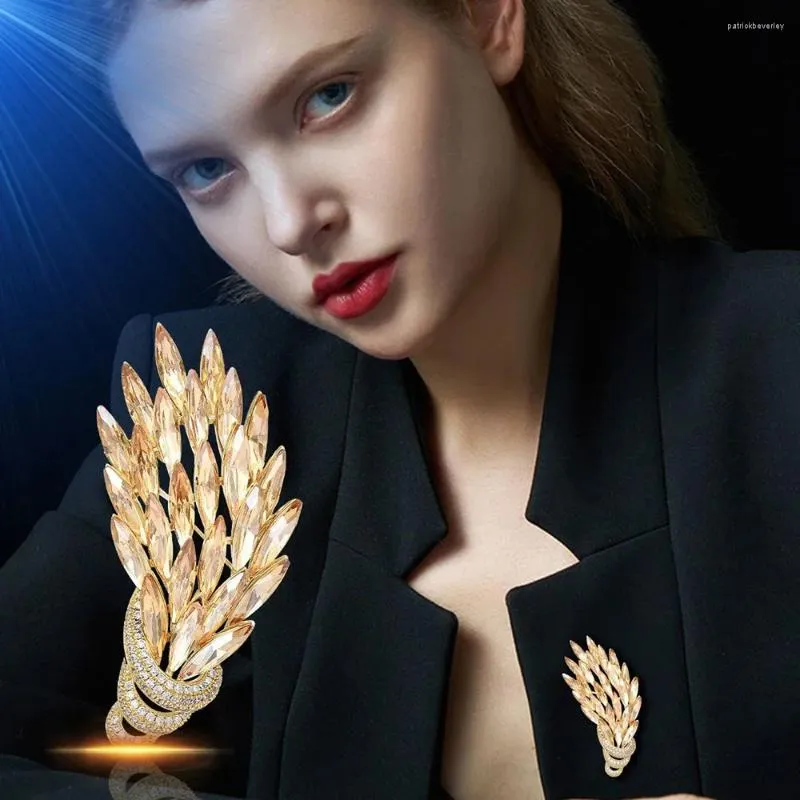 Broches gouden kleur oostenrijk crystal tarwe oor voor vrouwen luxe zirkoon corsage pins jas suit accessoires sieraden sieraden