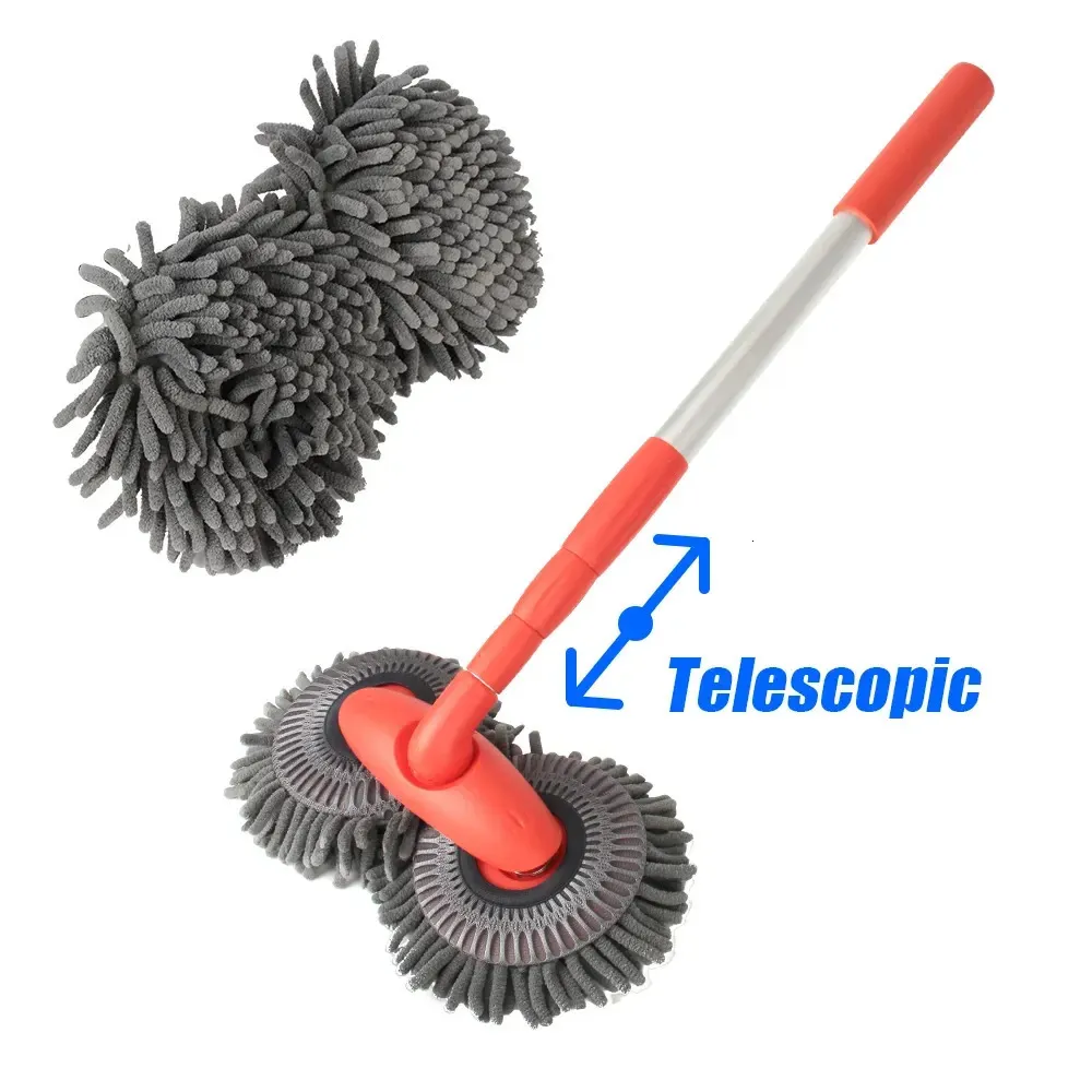 Roterende Threesection Telescopic Auto Accessories Car Wash MOP -benodigdheden Dubbele borstelkop Dak Raamreiniging Onderhoud 240508