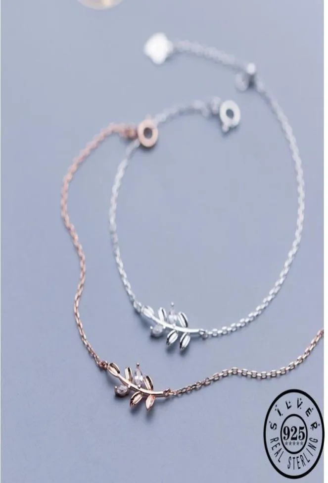 Fashion Authentic 925 Sterling Silver Leaf File con CZ Bracciale zircone con zircone a catena con oro rosa in oro rosa in pietra per donne4165069