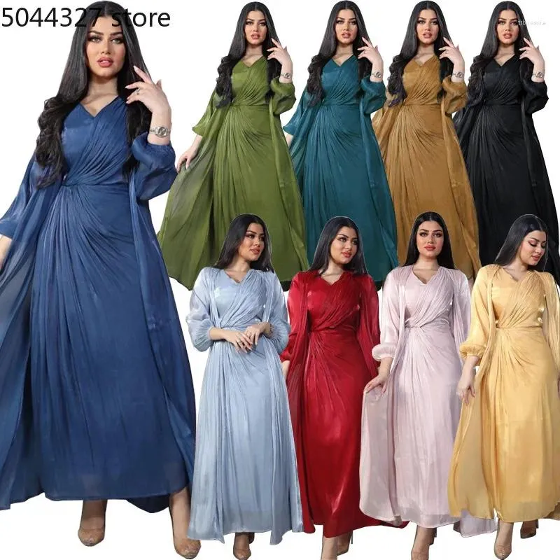 Vêtements ethniques 2024 Abaya Robe d'été Automne Fashion Musulmane Femmes à manches longues V-col
