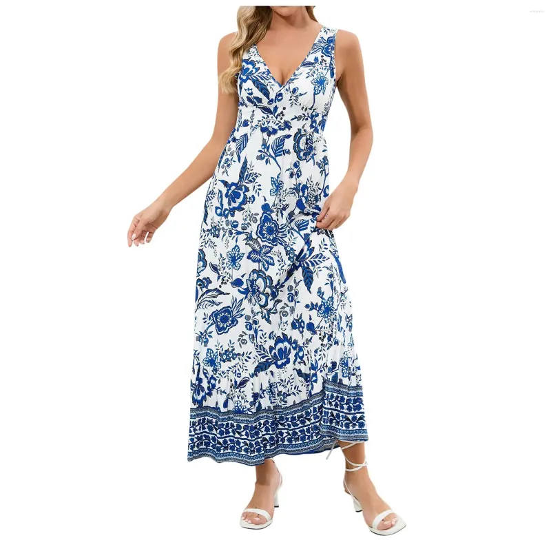 Повседневные платья на продажу очистка Женщины мода сексуальное v Nece Sleim Floral Print Dress Длиная юбка для свадебного гостя