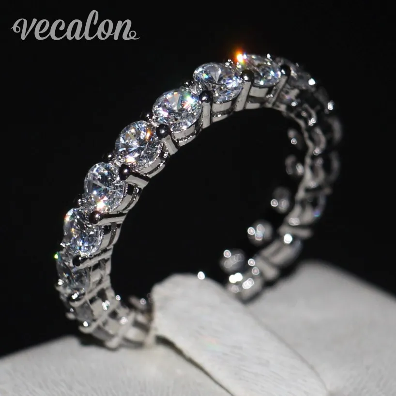 Vecalon Women band Ring Round cut 4mm Simulated diamond Cz 925 Sterling Silver Engagement wedding ring for women Fashion Jewelry 262c