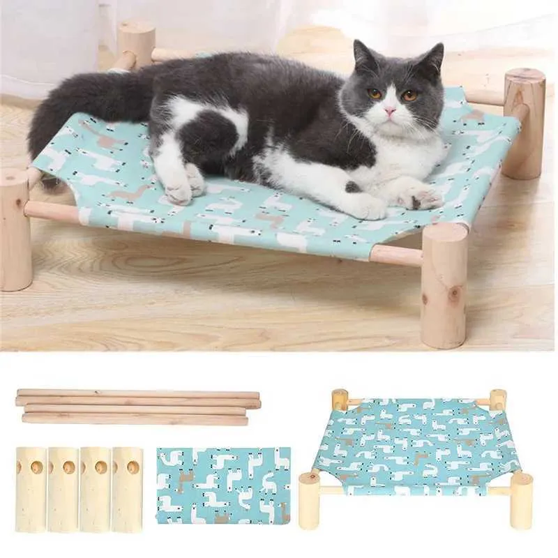Łóżka kota meble Podwyższone drewniane ramy meble z łóżka dla oddychania płócienne pens