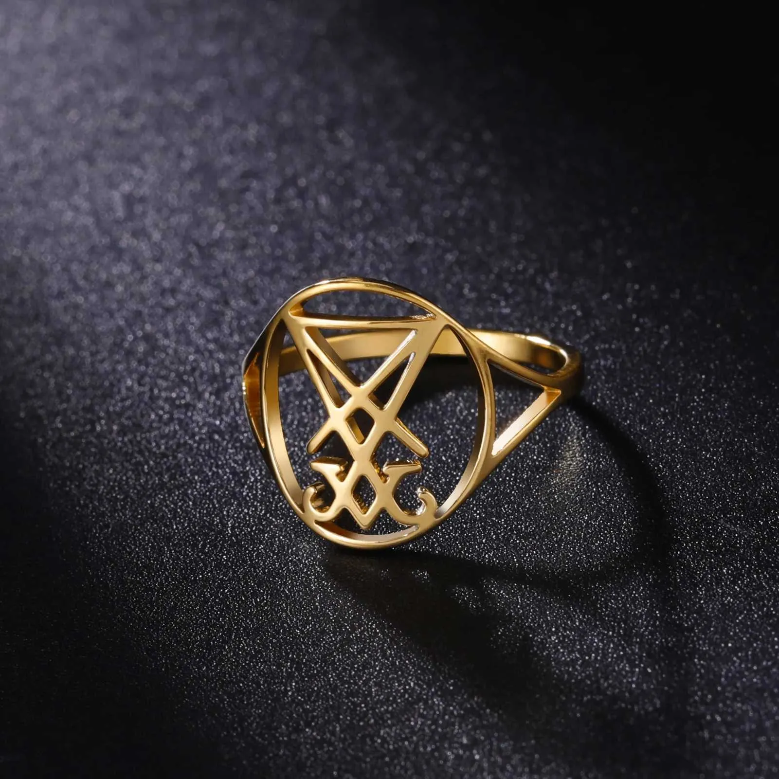 Allocations de mariage Skyrim Sigil de Lucifer Ring Ring Inneildless Steel Rings Sceau de Satan Satanic Leviathan Cross Amulet Bijoux pour femmes hommes