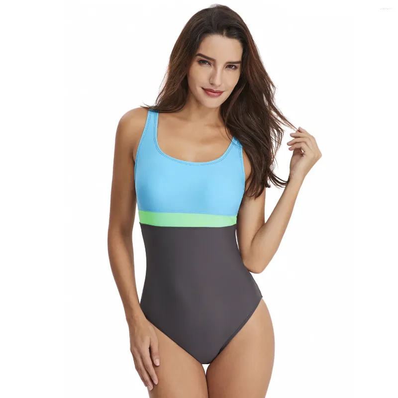 Women's Swimwear Sport One Piece Swimsuit Women Racerback Competition Patchwork Racing Swimming Suit For U-back Bath Suits XX-587