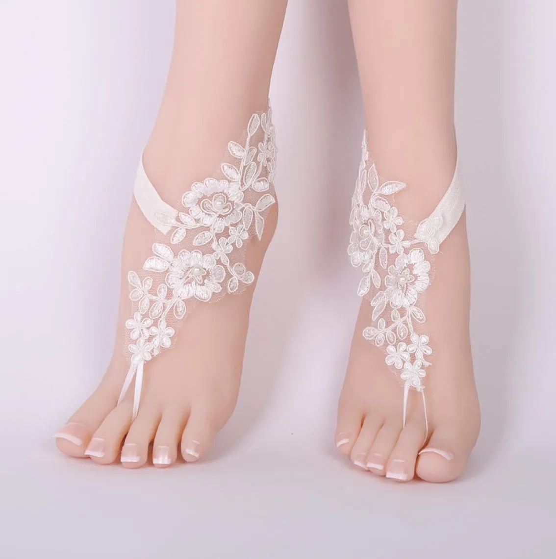 1 paar bruiloft Bridal Anklets Lace Decor Women Lady Beach voet sieraden ketting op blote voeten sandalen schoenen accessoires6792325