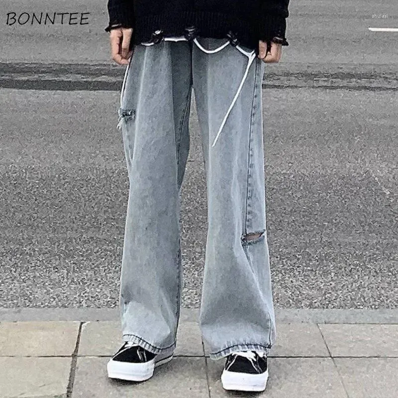 Kvinnors jeans vintage kvinnor harajuku hål design chic bf hög midja mode tonåring streetwear all-match våren grundläggande preppy flickor byxor